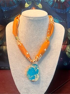 Boho, Festival Concert Turquoise “Dandelion” Bandana Scarf In Honey Ginger